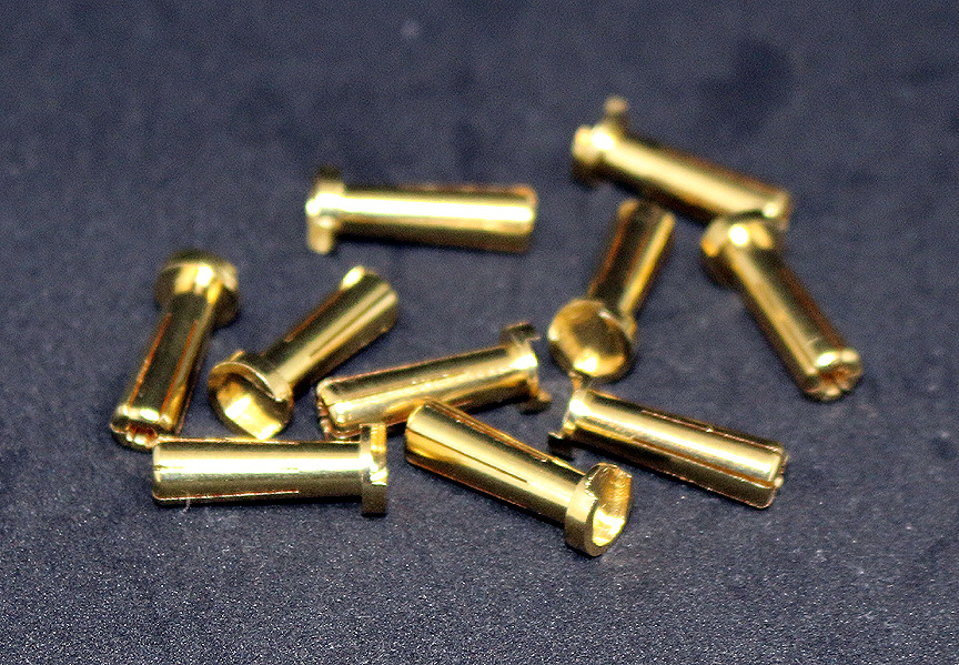 Evolution 5mm Gold Low Profile Bullet Connectors (10 PCS) Male Banana Plug 18mm